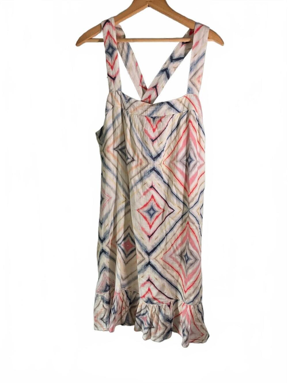 Tribal Jeans Drop Waist Colorful Sleeveless Dress with Ruffle Hem M